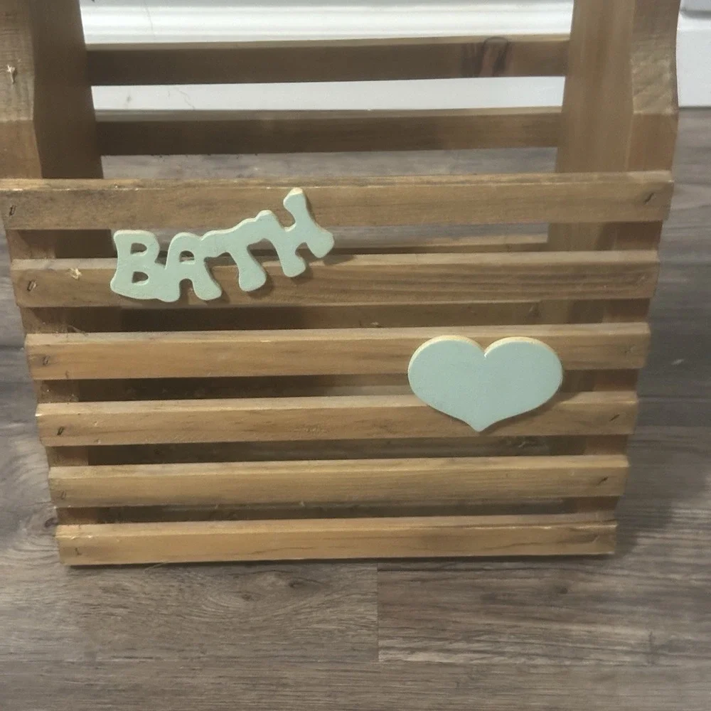 Wooden Bath Caddy Carrier With‎ Handle Hand Made Farmhouse/Country Bow & Letters
